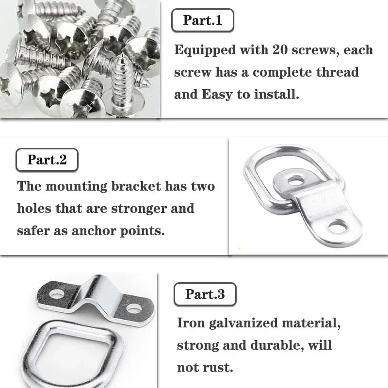 10/6Pcs D Ring Tie Downs Heavy Duty Tie Down D- Rings Anchor Lashing Ring with Mounting Bracket for Loads On Boats Floor Mount