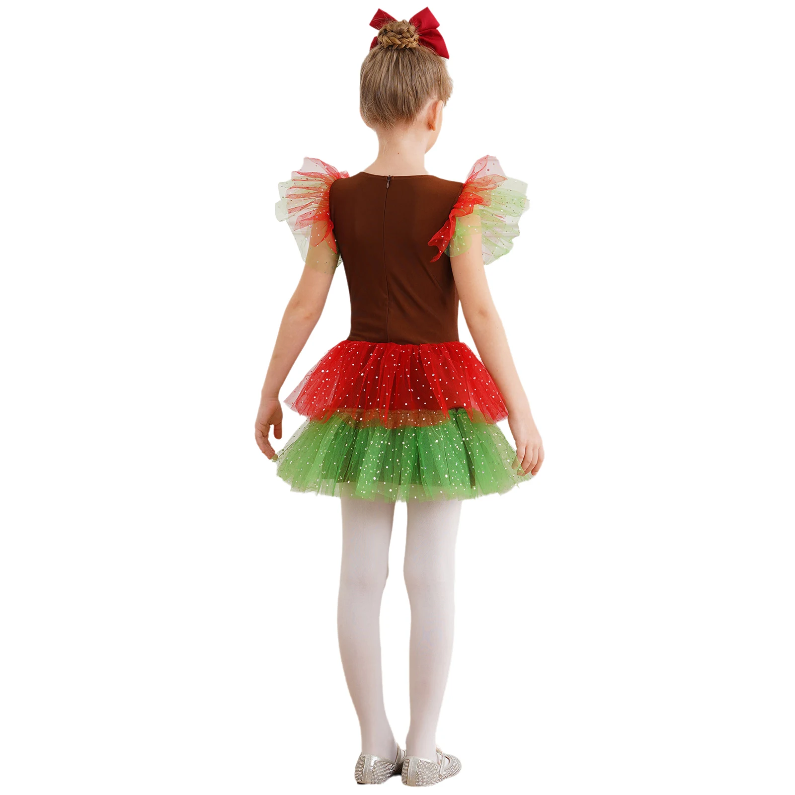 Girls Christmas Gingerbread Man Costume Party Carnival Tutu Dance Dress Fancy Dress Up Gingerbread Girl Performance Dresses Set