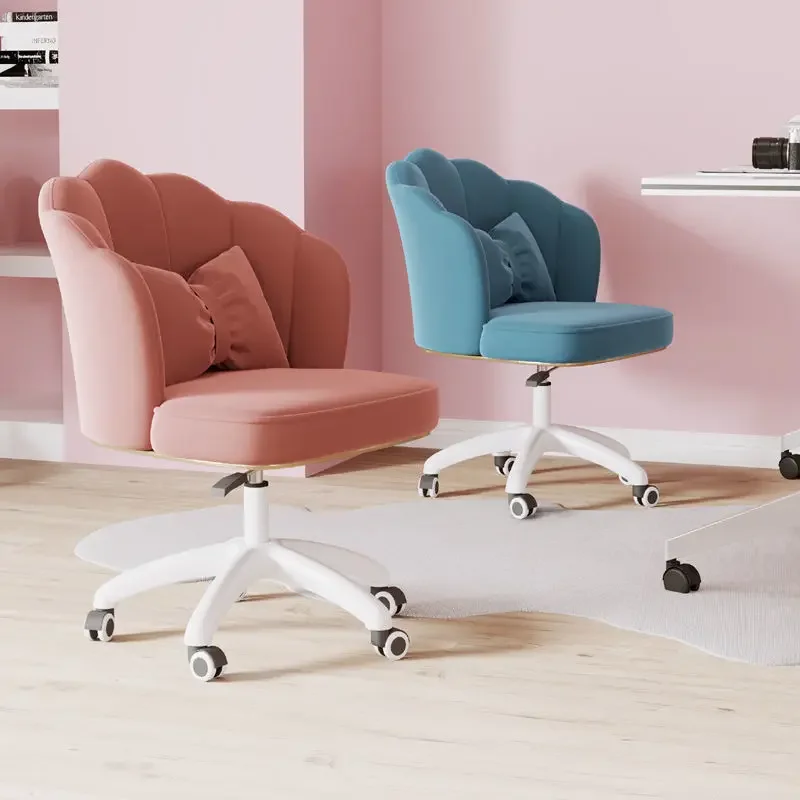 Rotatable lifting swivel chair with wheels portability bedroom comfortable seat back home Office computer stool pink chair