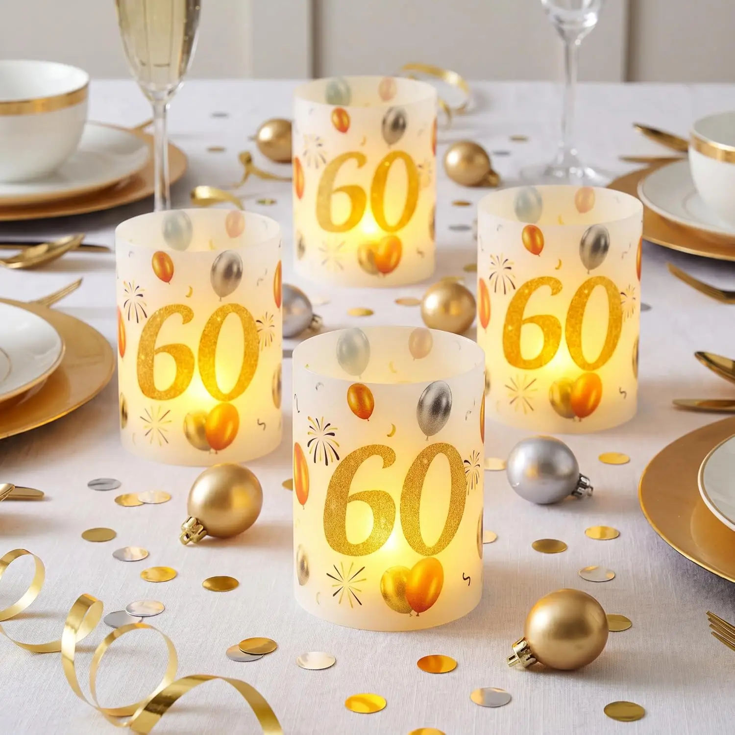 60th Gold White Birthday Table Centerpieces Decor 10 Sets