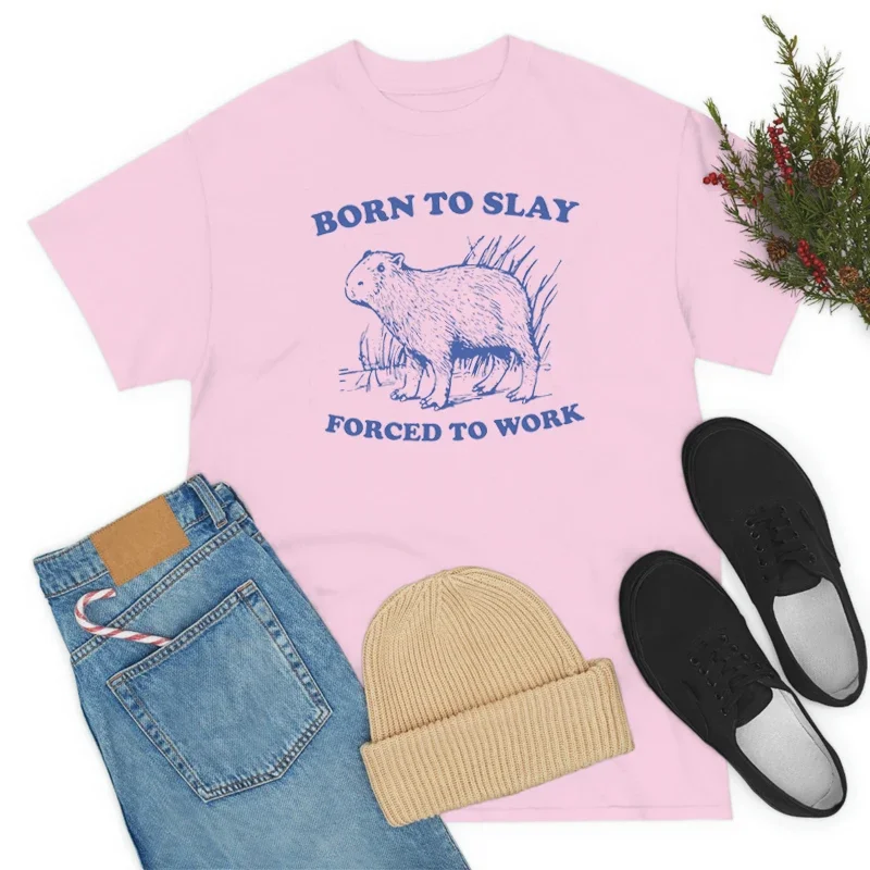 Born to Slay Lustige Meme-T-Shirts für Frauen, freche, niedliche Cartoon-Tier-gedruckte Grafik-T-Shirts, sarkastisches, faules T-Shirt, Vintage-Oberteile