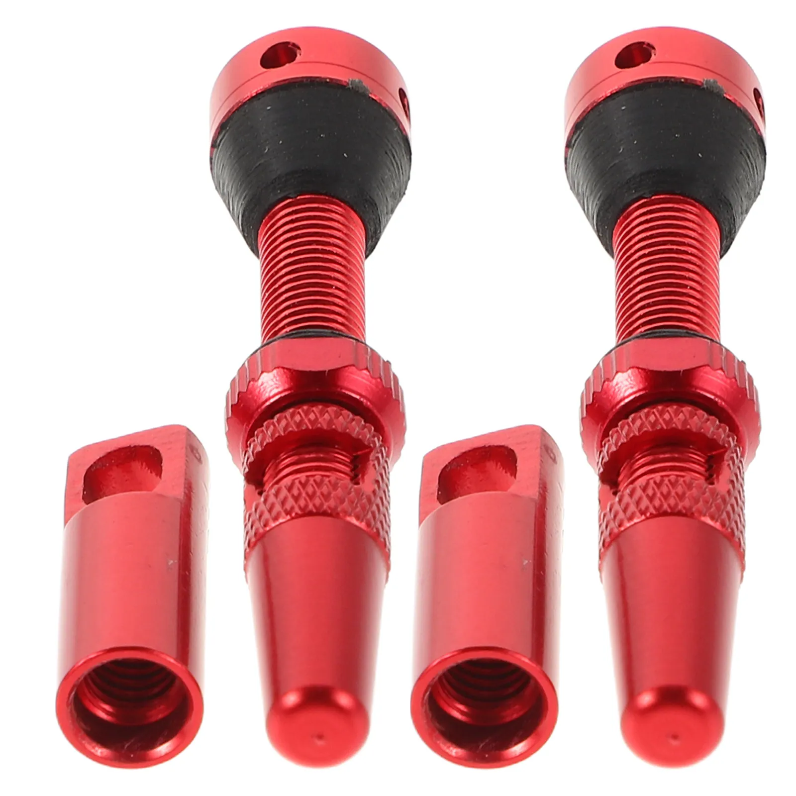 2Pcs Bicycle Valve Set Aluminum Alloy French Vacuum Tubeless Tire Side Hole Replacement Kit Red Tubeless Valves