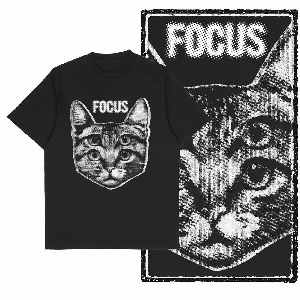 Vintage Cat Printed Graphic Men t-shirt Black Unique Big Size Cotton Tshirt Retro Streetwear T Shirt For Men Tee Shirt G50