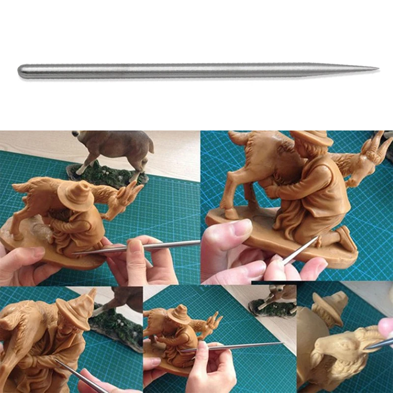 1Pc 9.3 Inch Stainless Steel Pottery Modeling Stick Acupressure Texture Pottery Clay Tool DIY Carving Crafts