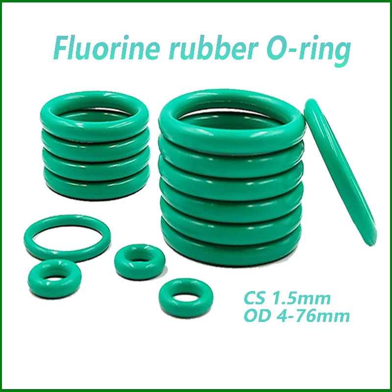 

FKM Green Fluorine Rubber O-Ring CS 1.5mm OD 4mm-76mm Thickness O-Rings Sealing Gasket Oil Resistant Acid & Alkali Resistant