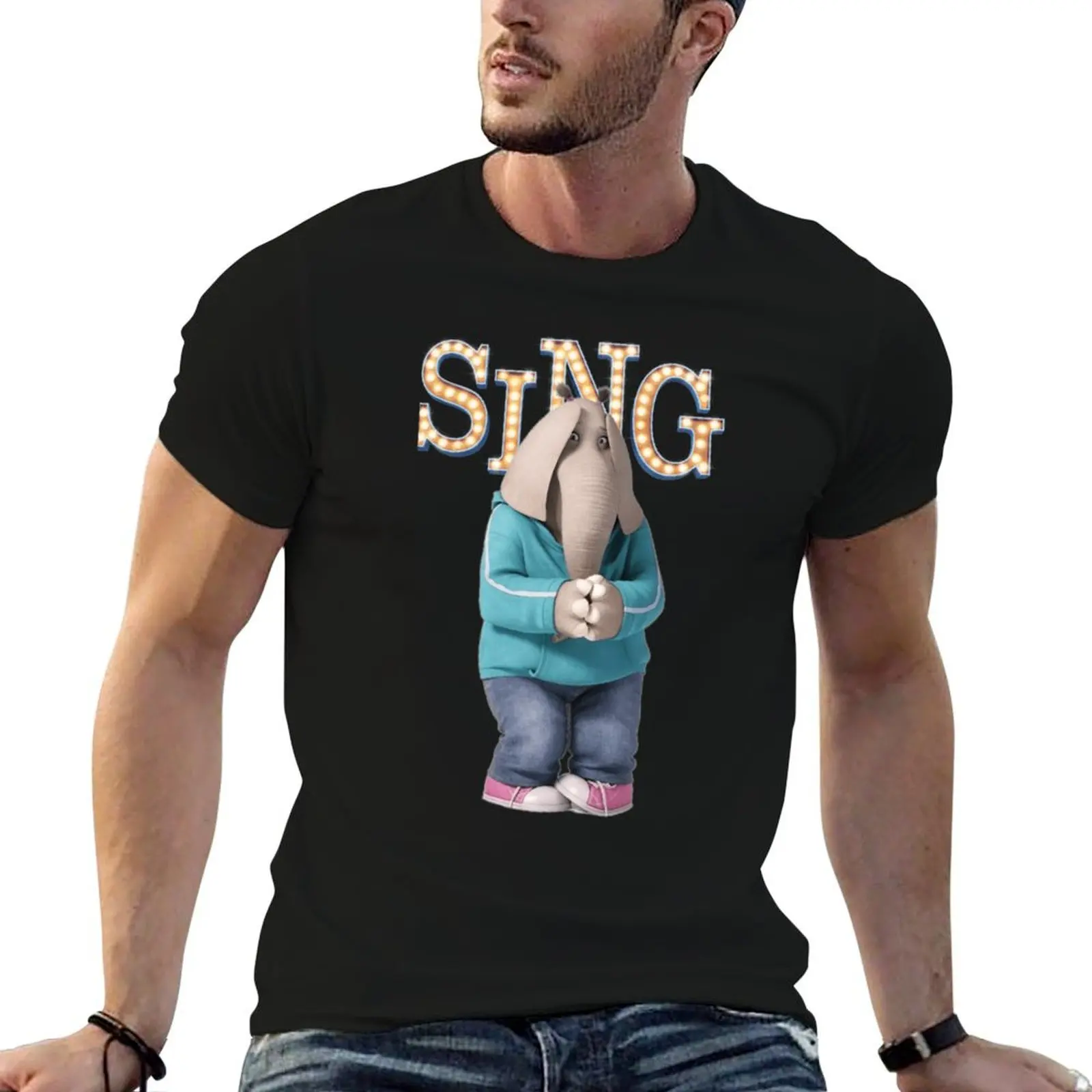 Camiseta de algodão do filme SING com estampa Meena, pacote de camisetas masculinas 100% algodão com estampas