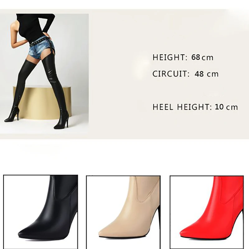 REAVE CAT  Female Thigh Boots Pointed Toe Stiletto 10cm Pants Bota Size 47 US17 Party Club Shoes