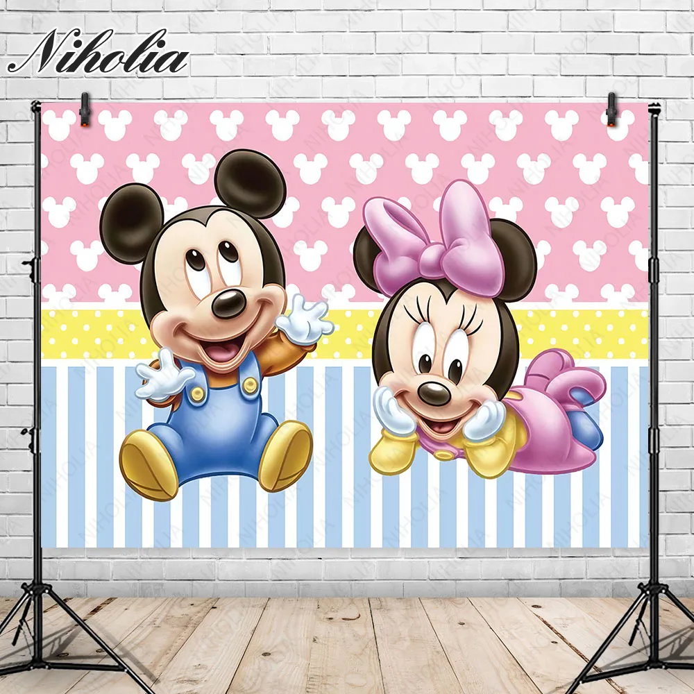 Custome Minnie Mouse Backdrops Birthday Party For Baby Girl Kids Princess Pink Photography Photo Background Banner Props Decors