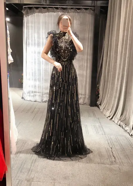 Real Picture Zuhair Murad Black Golden Bead Elegant Custom Made Luxurious Evening Party Dress New Floor Length Handmade 2024 AliExpress
