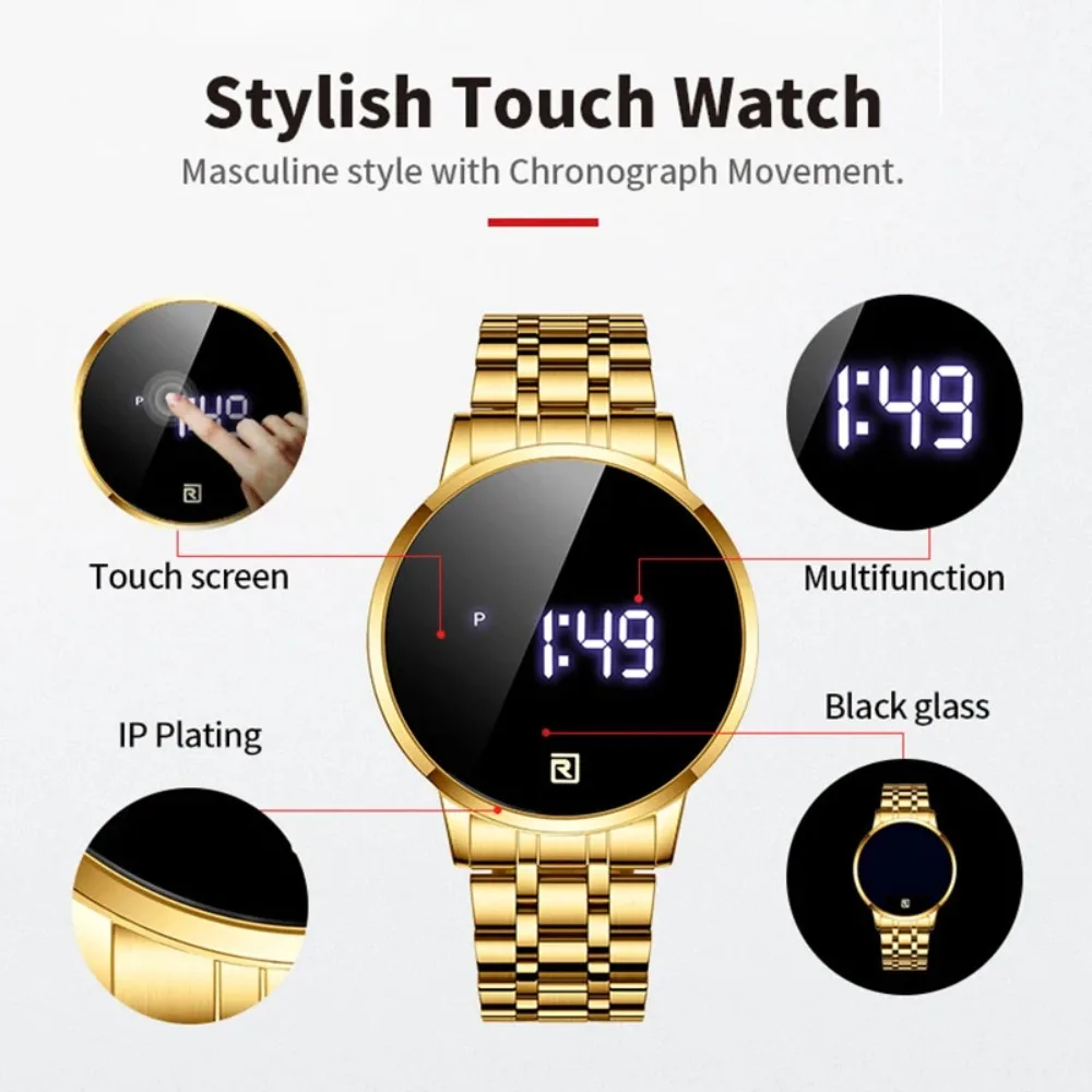 

НАГРАДА 51001M кварцевые мужские часы с сенсорным экраном, многофункциональные стальные поясные часы с календарем, водонепроницаемые светящиеся часы для мужчин, Relógio