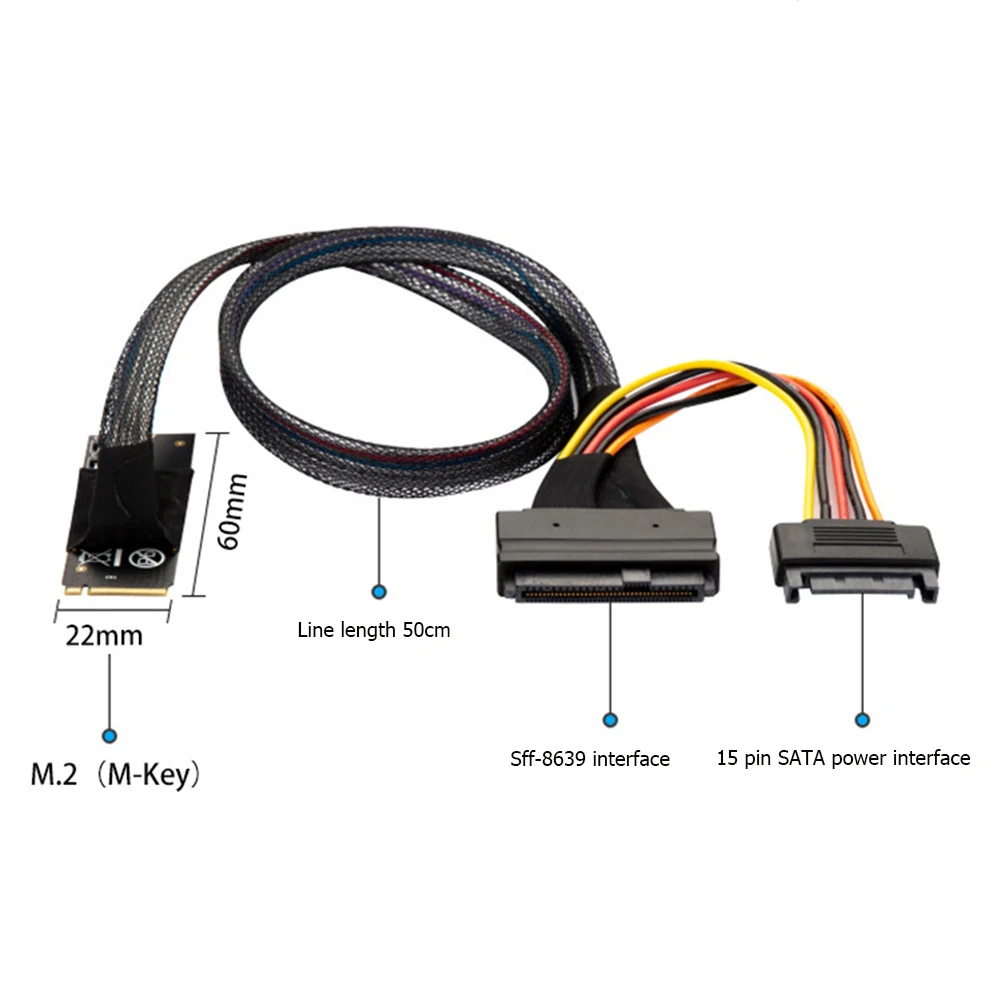 M2TO8639 M.2 M-Key to U.2 SFF-8639 Adapter Cable w/ SATA 15-Pin Female Connector