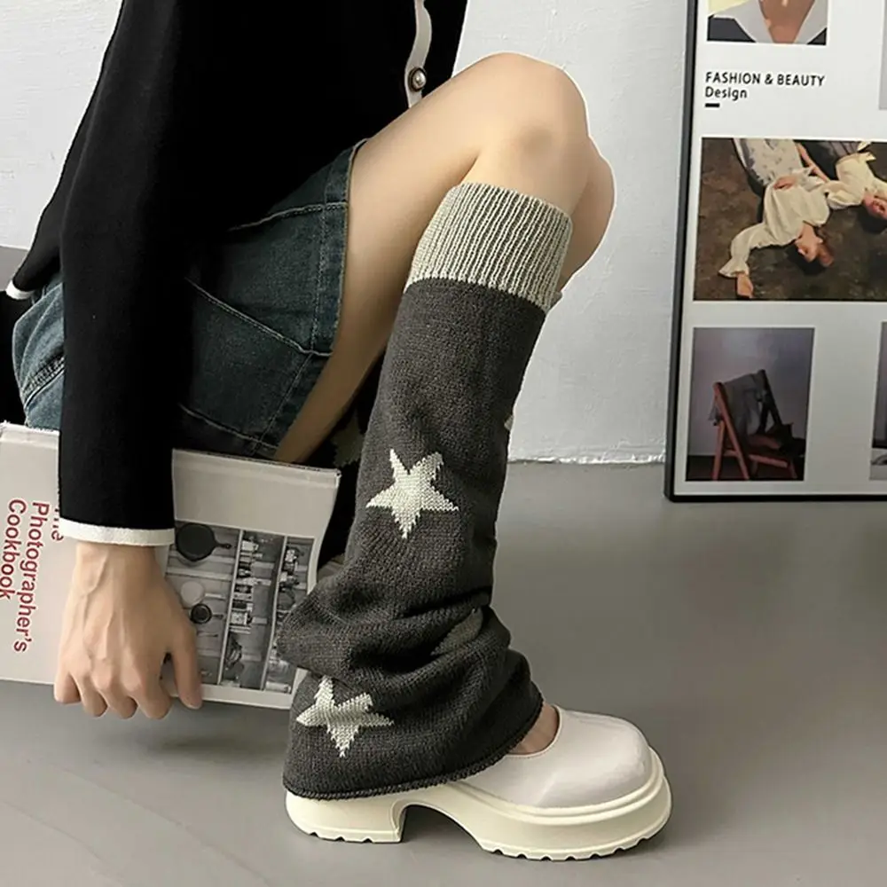 Foot Cover Five Pointed Star Knitted Foot Cover Y2K Double-sided Wear Lolita Boots Cover JK Soft Long Tube Sock Girl