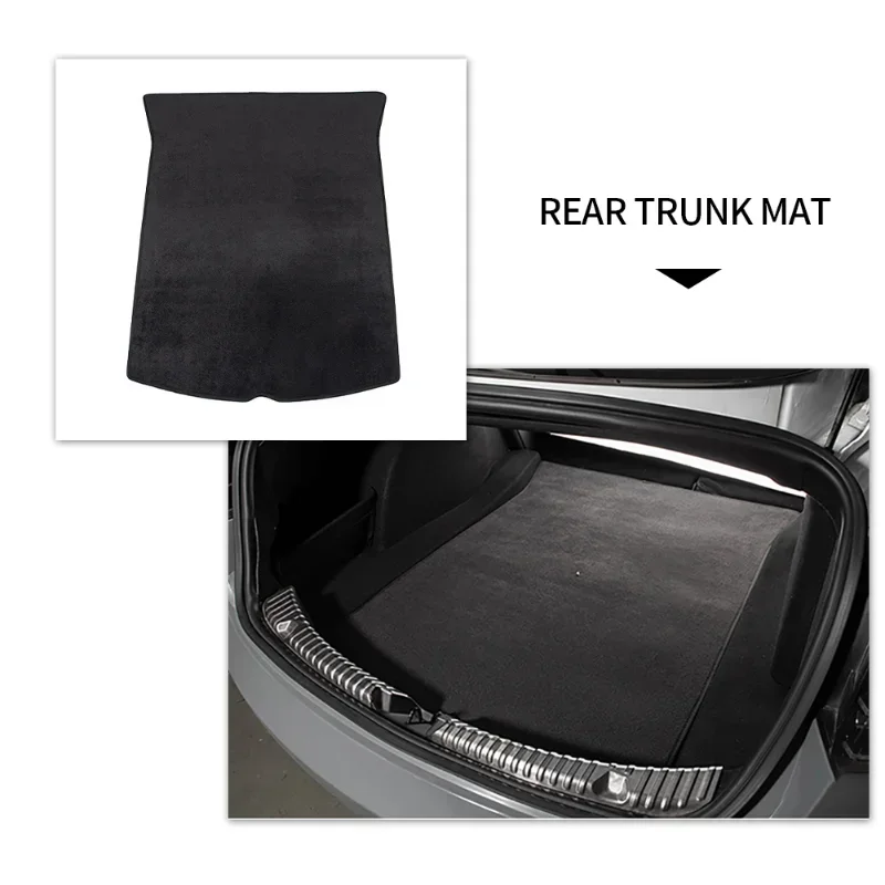 For Tesla Model 3/Y/3+ Trunk Mats Flocking Fabric Pad Front Rear Trunk Cargo Tray Storage Box Mat Car Flannel Cushion 2017-2024