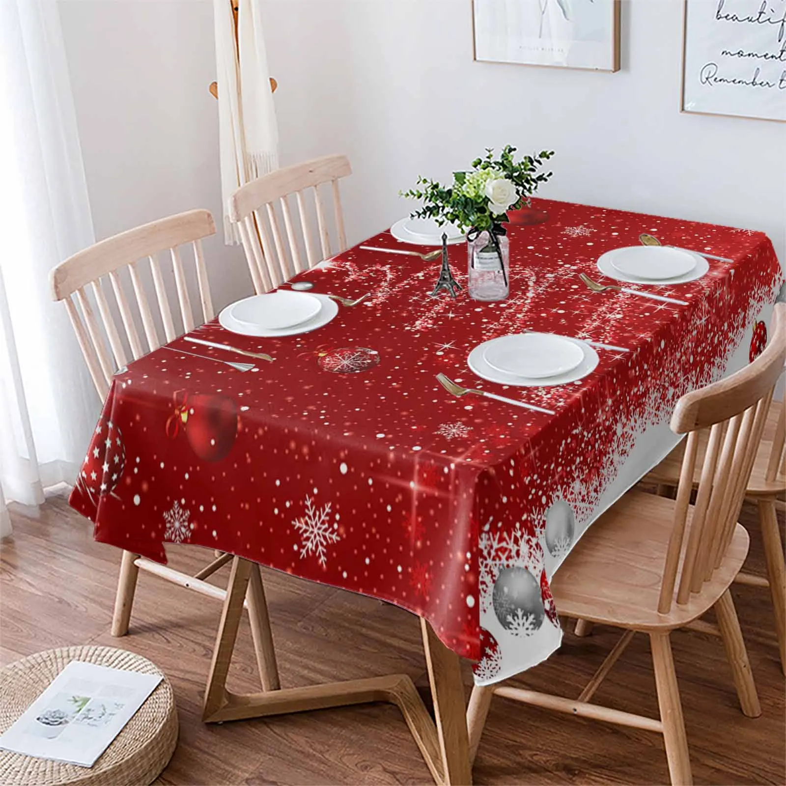 Cedar Christmas Ball Christmas Tree  Tablecloth Waterproof Dining Table Rectangular Round Table Cover Home Kitchen Decoration