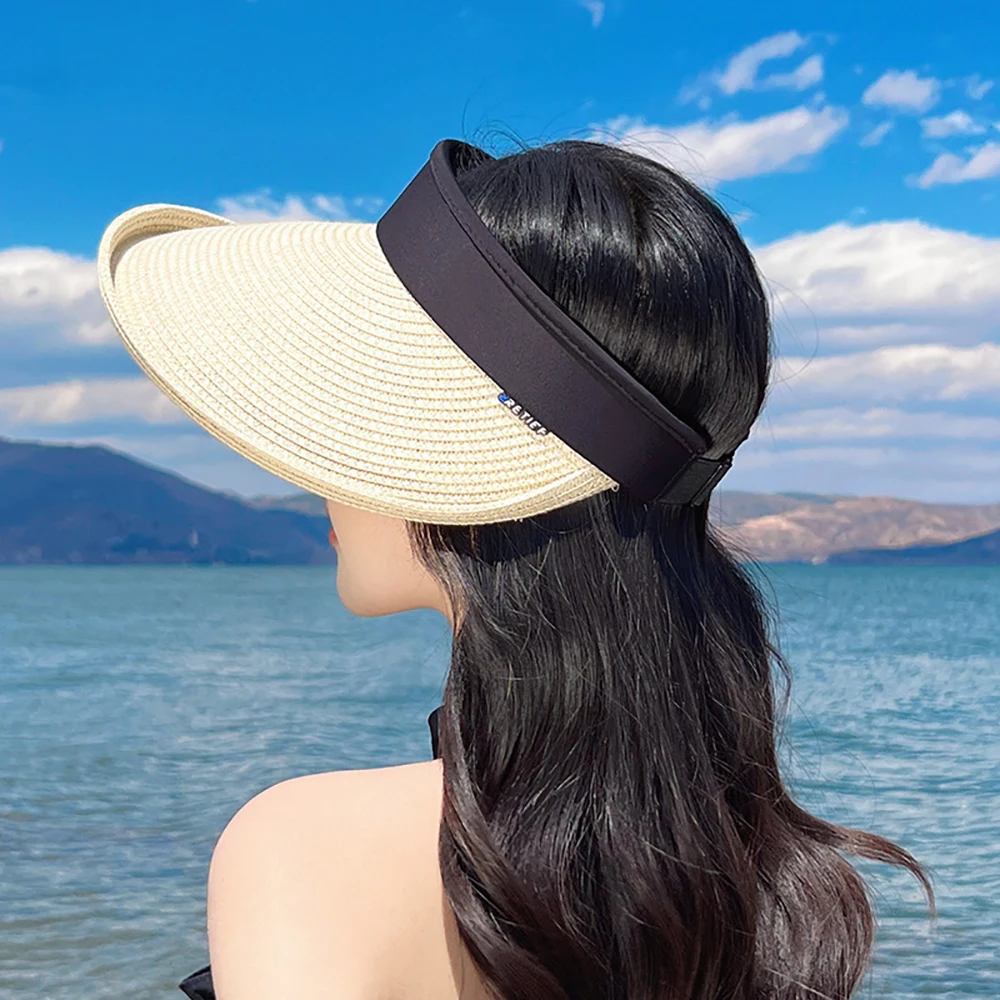 الصيف المرأة واقية من الشمس القش قبعة الربط القش التظليل الجوف أفضل قبعة أنيقة توالت حافة تصميم أوسع حافة كامل الوجه حماية