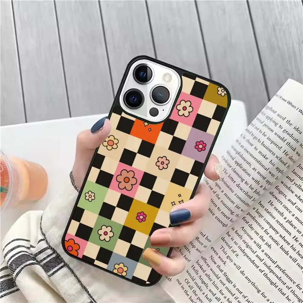 

1 шт. Clmj чехол для телефона с клетчатым цветком, сильный магнитный чехол для IPhone 16, 15, 14, 13 Pro Max 11, 12 Mini