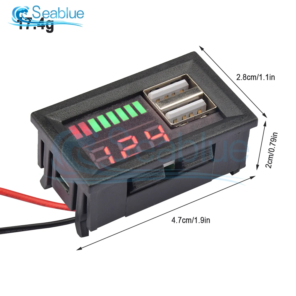 DC 12V doppia porta USB LED voltmetro digitale 4S litio ferro fosfato Tester al piombo per adattatore per telefono cellulare Tester di uscita USB