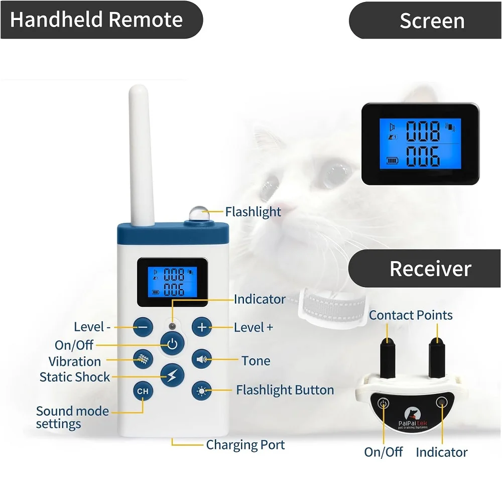 PaiPaitek Cat Training Collar with Remote,Auto Anti-Meow,Beep&Vibration&Shock,Cat Bark Collar Effective for Stopping Cat Meowing