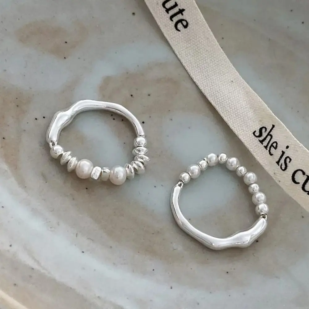 Dainty Light Luxury Minimalist Design Rings Vintage Irregular Pearl Finger Rings Copper Temperament Personality Rings For Women