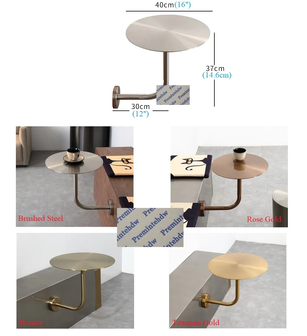 304 Stainless Steel Round Wall Mount Coffee Table L Shaped Pub Salon Serving Worktop Rose Gold Bronze White Black