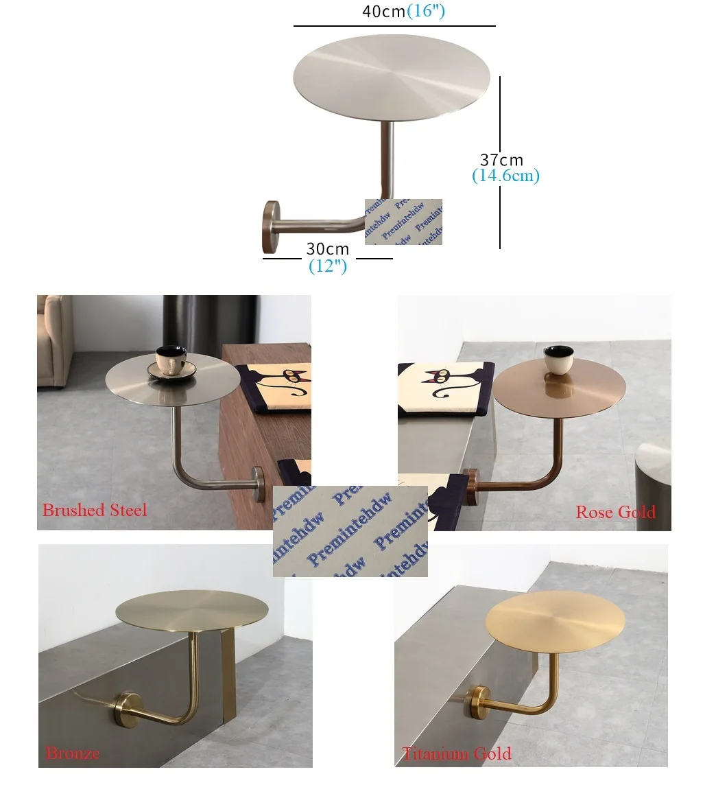 Круглый настенный кофейный столик из нержавеющей стали 304 г-образной формы, Сервировочная столешница для паба и салона, розовое золото, бронза,