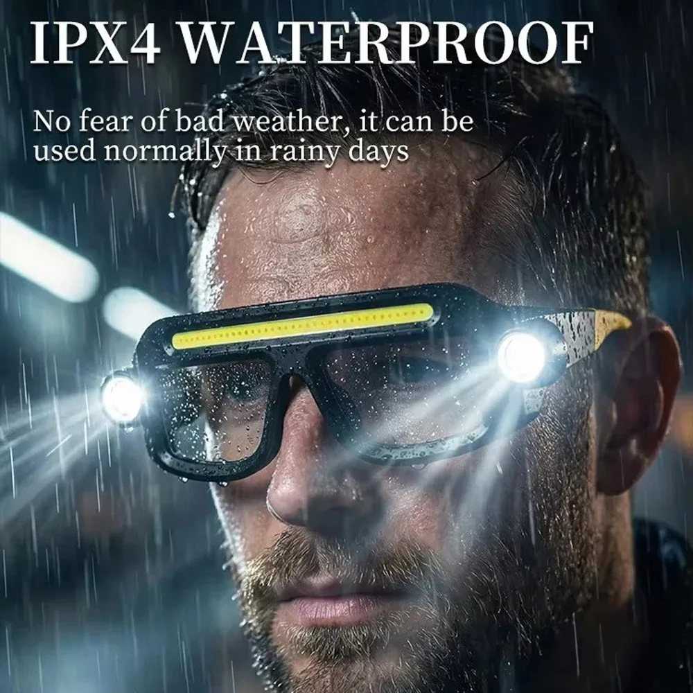 COB LED Glasses Headlamp with Type-C Rechargeable Hands-Free Eyeglass Light Waterproof Head Light for Night Work Hiking