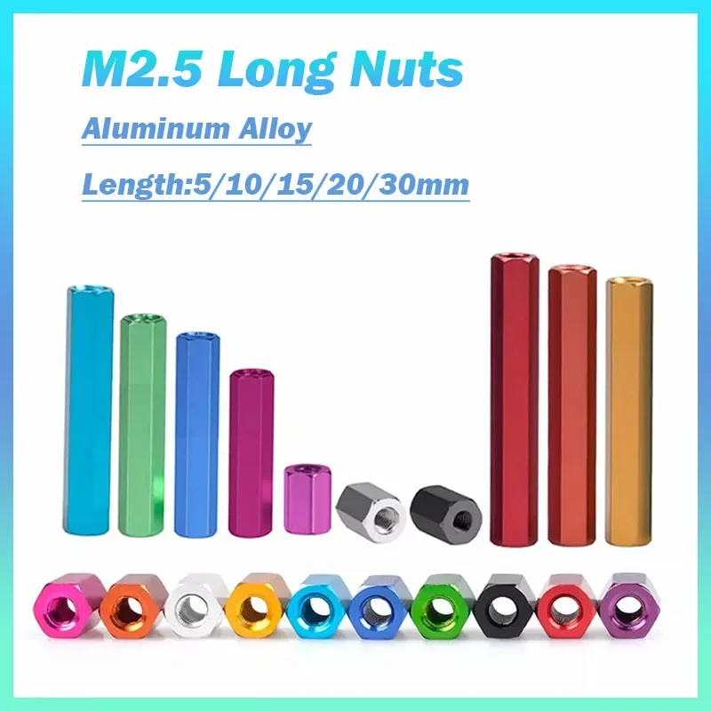 5pcs M2.5x5/10/15/20/30mm Female-Female Aluminum Alloy Anodised Hex Studs Support Spacer Motherboard Thread Pillar Long Nuts