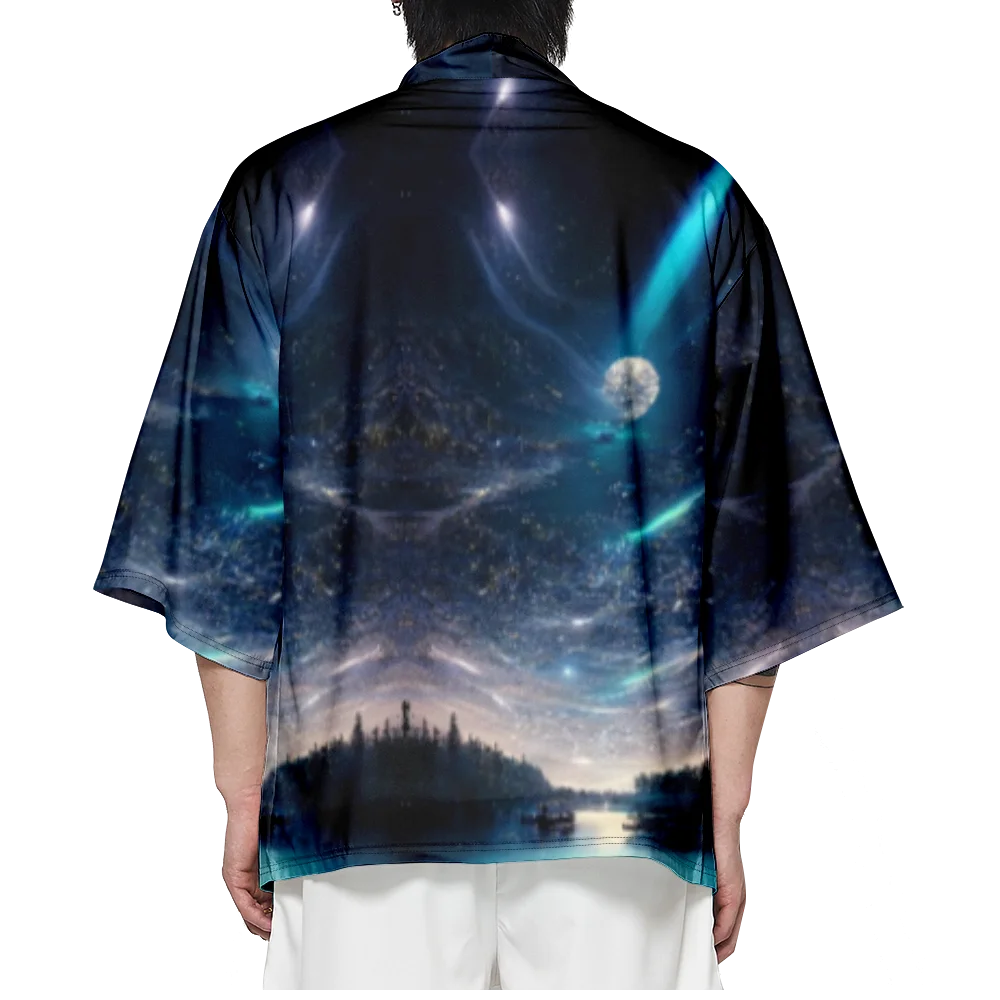 

Men and Women Japanese Kimono Moon Star Printing Kimono Samurai Kimonos Casual Loose Thin Coat Cardigan Fashion Jacket