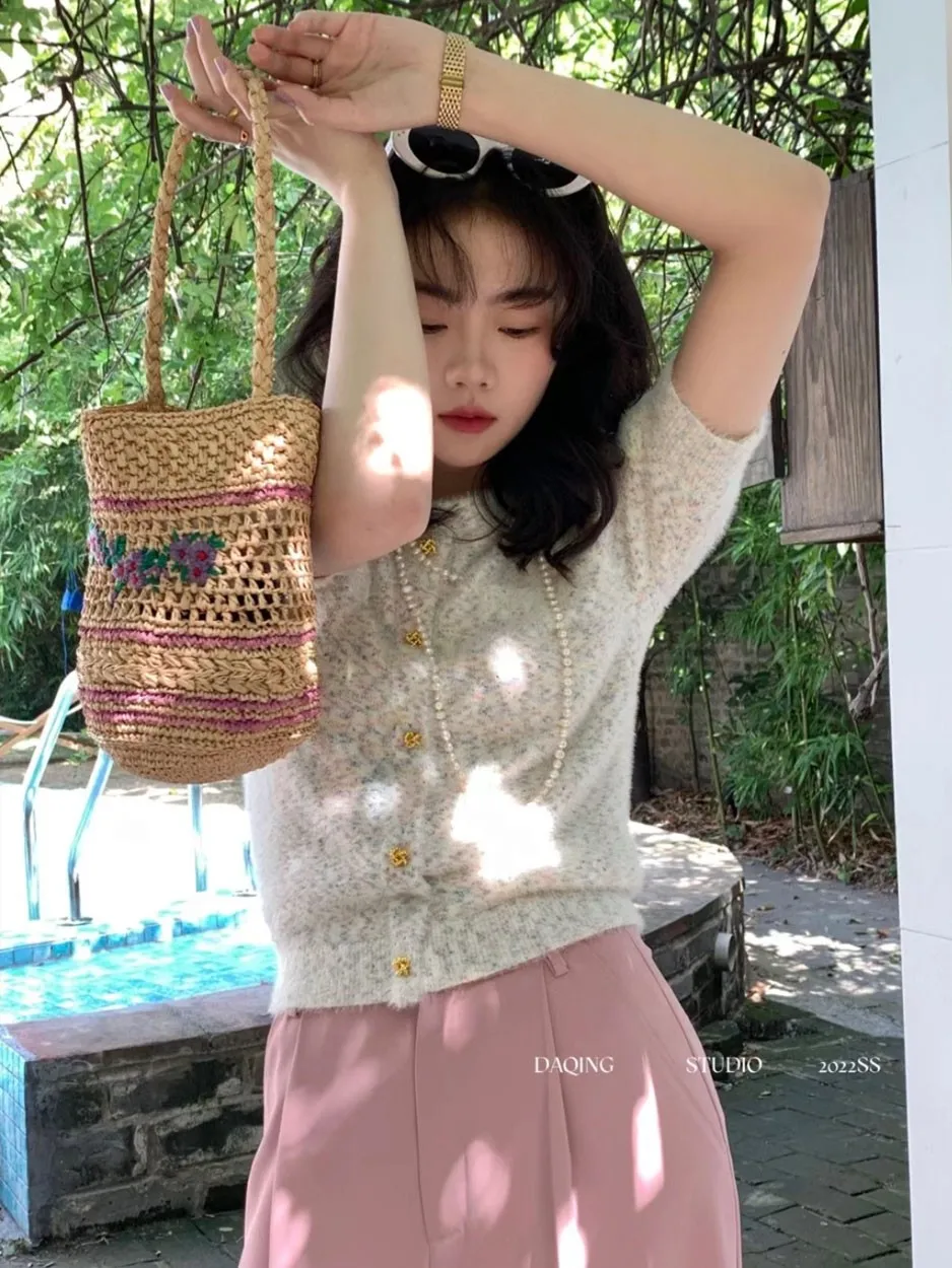 Vintage French Bucket Bag Premium Lafite Handmade Crochet Bag Embroidered Flower Tote Bag