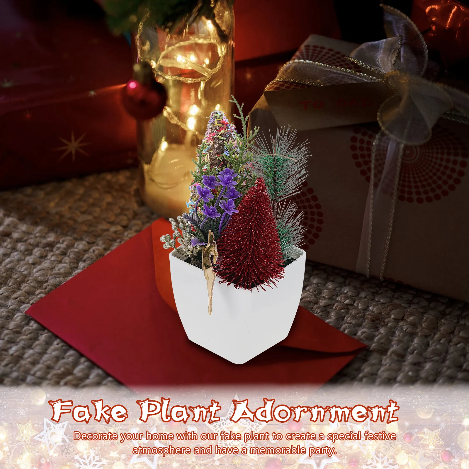 

Xmas Fake Plant Adornment Lifelike Artificial Potted Bonsai Decor Festive Party Decoration Desktop Ornament Simulated Plant Pot