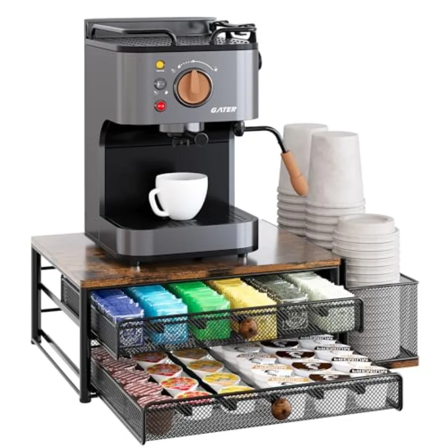 

Держатель для капсул K-Cup - на 60 капсул, 2-уровневый выдвижной ящик для хранения с держателем для одноразовых стаканов и крышек, для кофейной станции O
