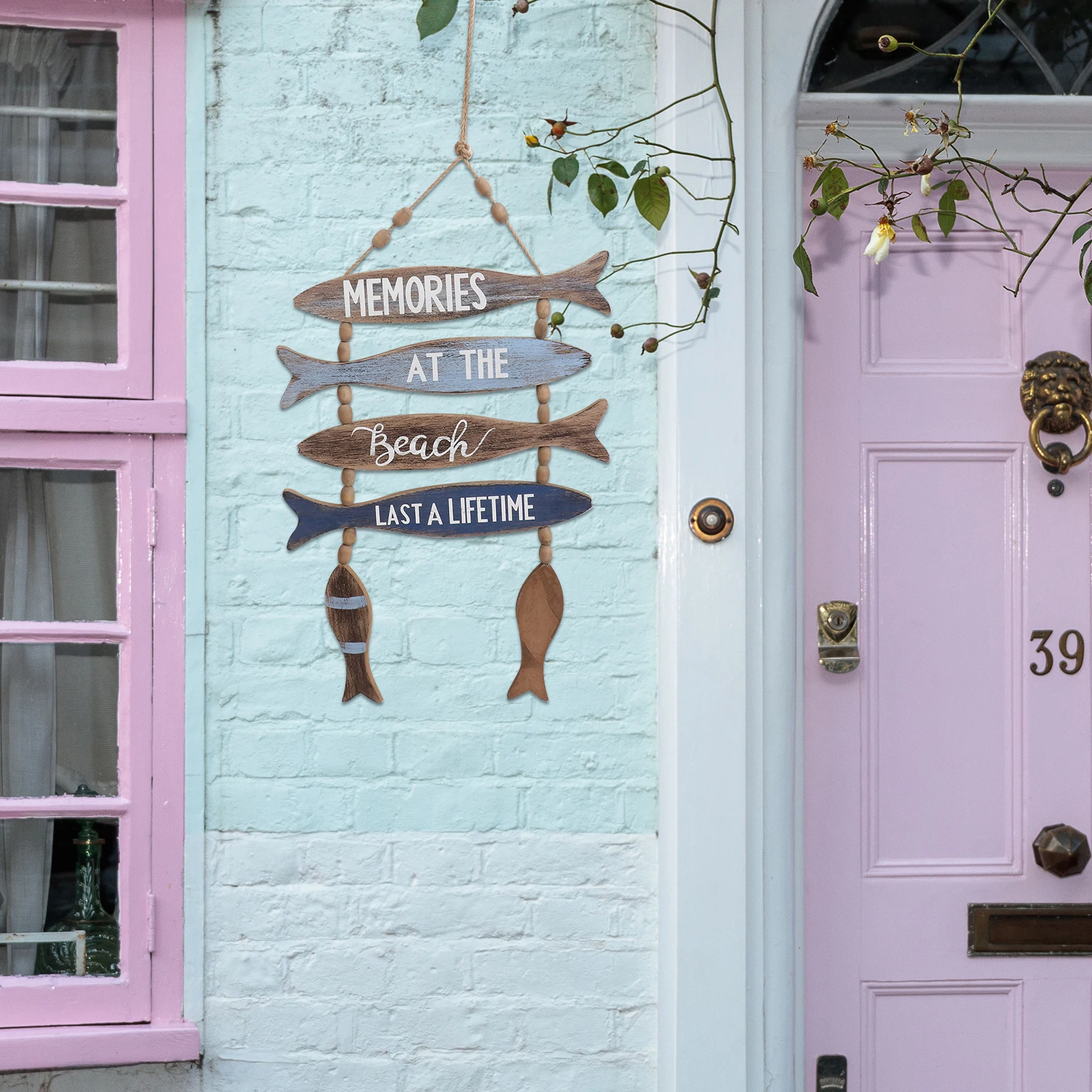 

1Pcs Mediterranean Style Wooden Wall Hanging Pendant Door Hanging Board Decor Retro Fish Bone Pendant Home Wall