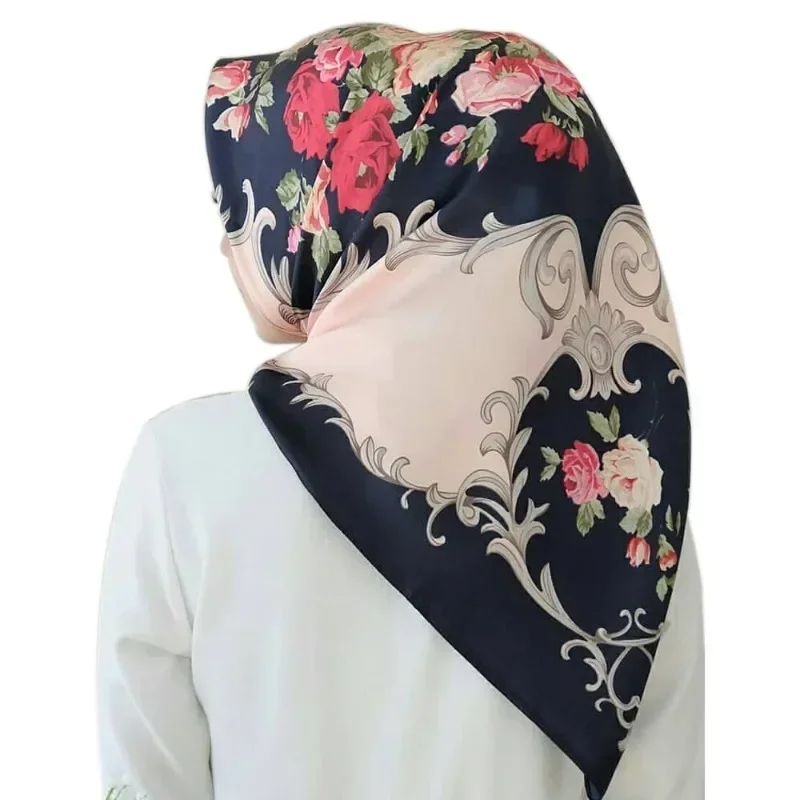 Leopard Chain Printed Hijab Scarf for Women 90x90 Square Muslim Women Hijab Scarf Headband Imitation Silk Satin Headband Scarves