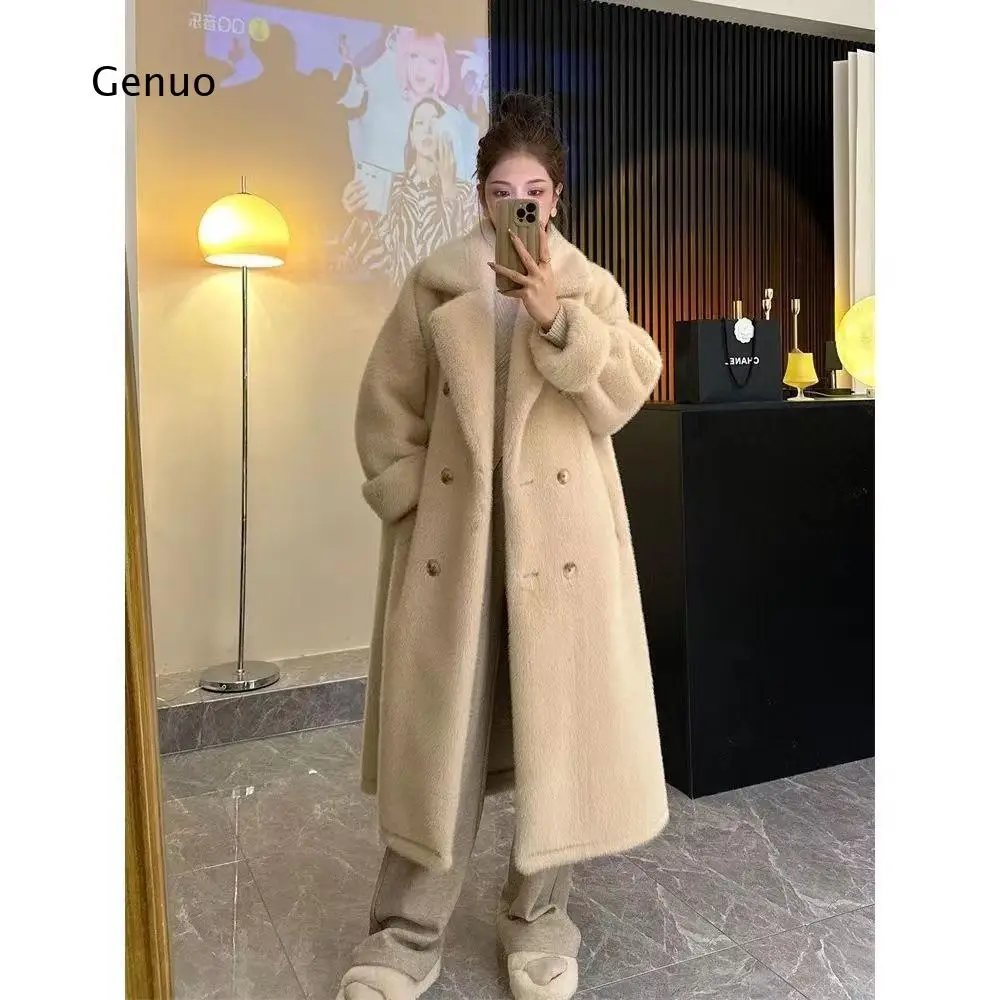Winter Faux Mink Fur Long Coat Warm Loose Outerwear Fluffy Jacket for Women Daily Casual Streetwear Fashion