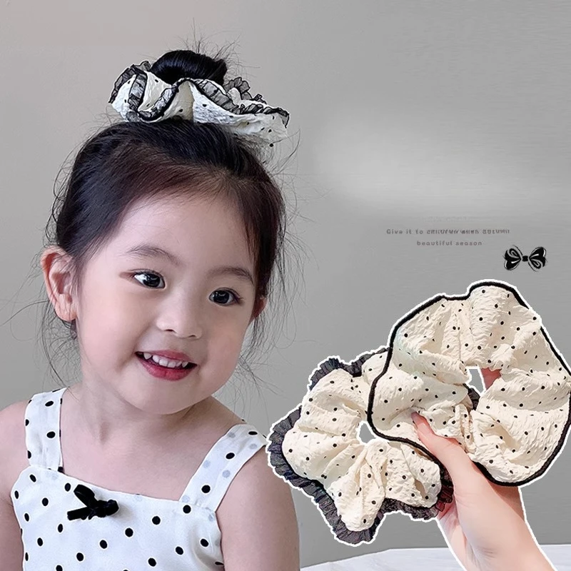 2025 جديد الأطفال أناقة الدانتيل حلية واسعة مرونة العصابات الشعر طفل الفتيات منقطة الشعر هوب رباطات إكسسورات شعر الأطفال