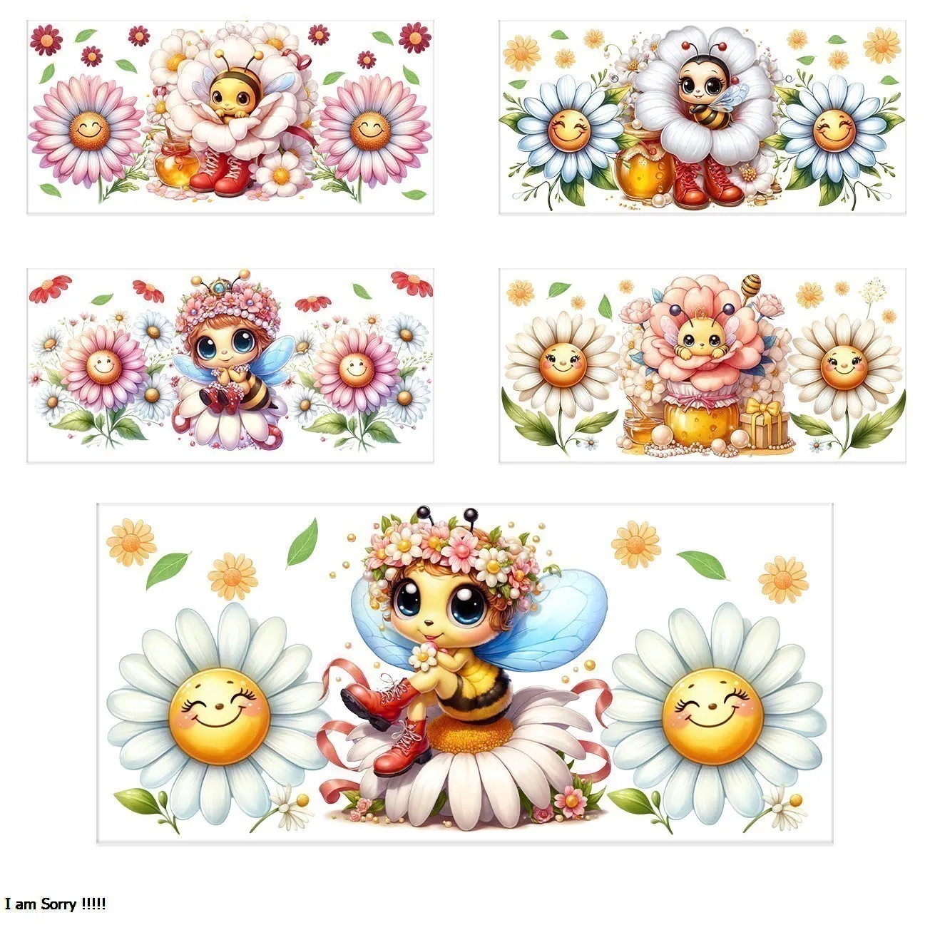 

Cute bees series easy peel waterproof DIY Decals Retro Beauty 3D transfers uvdtf crystal sticker 16oz uv dtf cup wraps