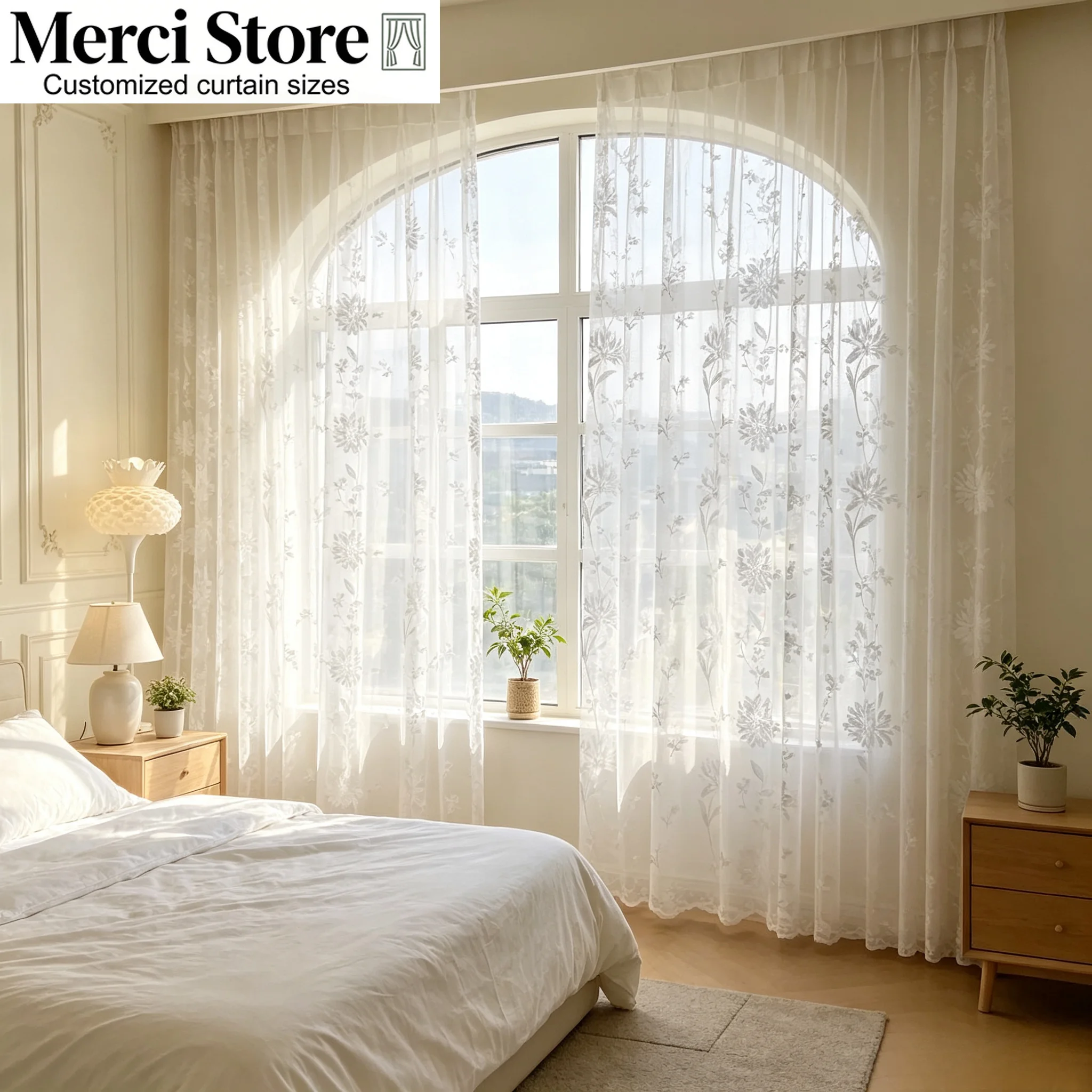 Simple European and American Semi-transparent White Embroidered Window Curtains for Bedrooms Living Rooms and Balconies Luxury