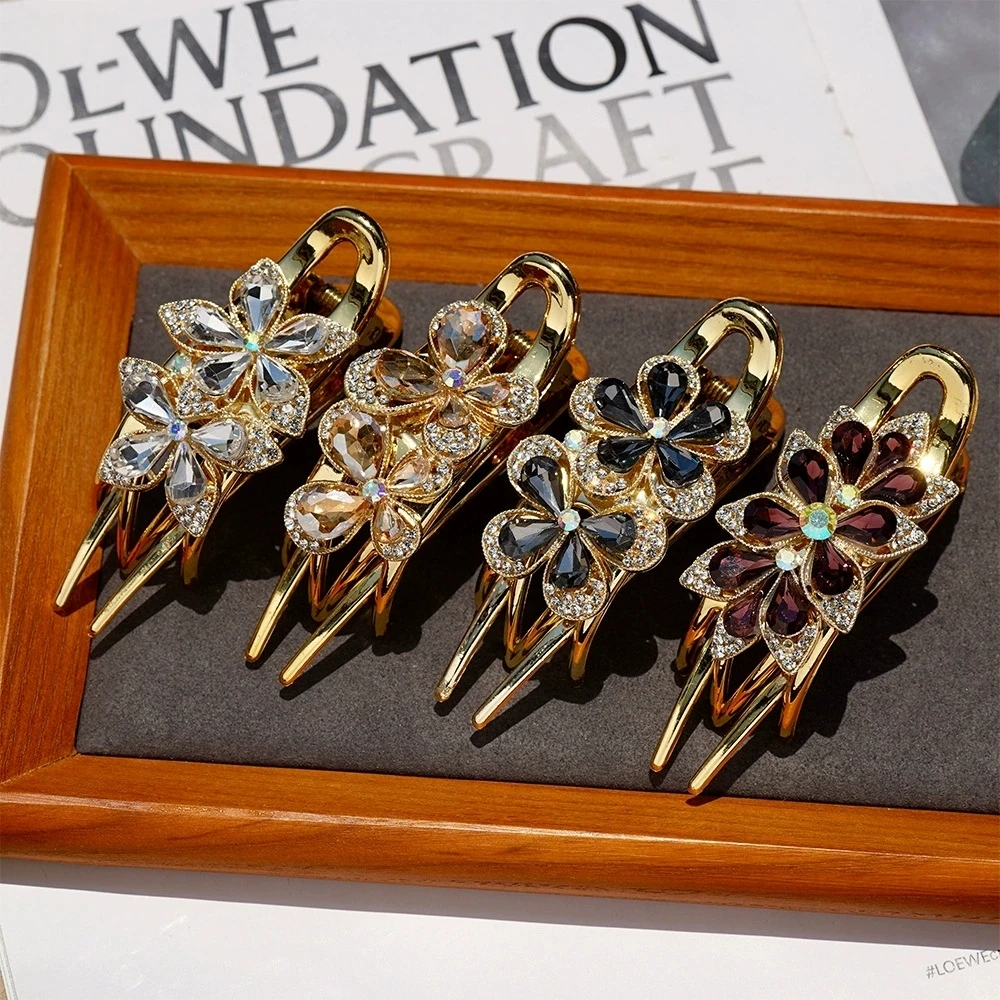 

Rhinestone Flower Hairpin Women's Hair Clip With Coiled Hair Long Hair Hair Claw Clip Girl's Headwear Wedding Hair Accessories