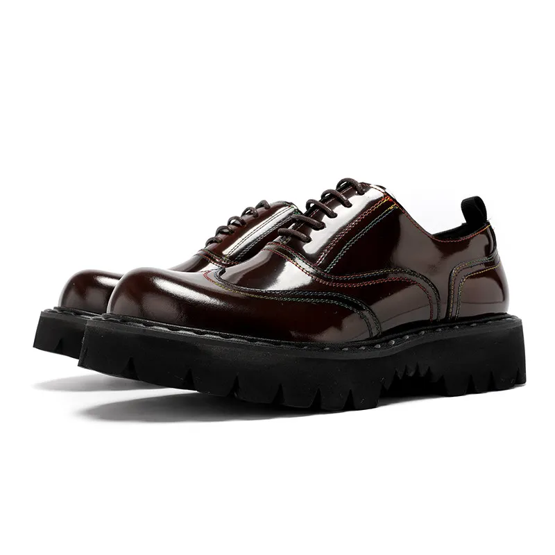 New Genuine Leather Mens Platform Elevator Oxford Shoes Formal Business British Style Big Head Thick Sole Wedding Dress Shoes