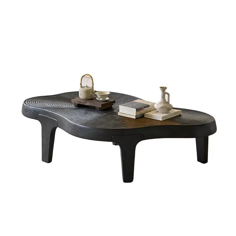 antique style irregular annual ring coffee table living room small apartment black solid wood coffee table designer model