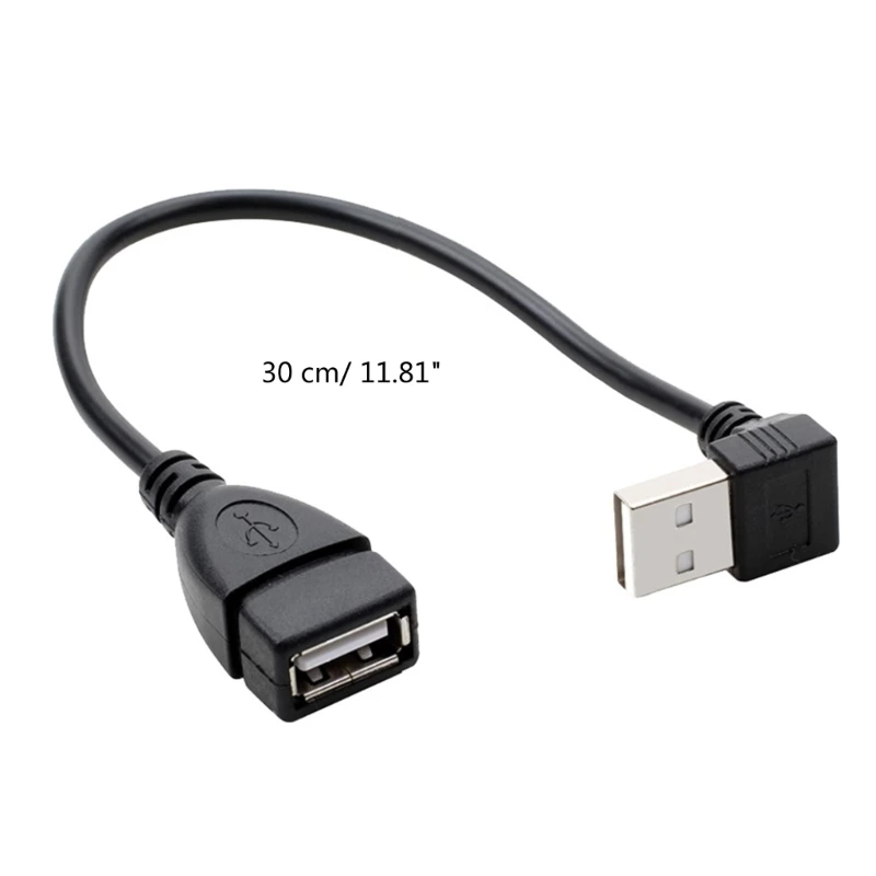 USB 2.0 ذكر إلى أنثى سلك الطاقة 90 درجة محول تمديد كابل 30 سم 11.8 بوصة