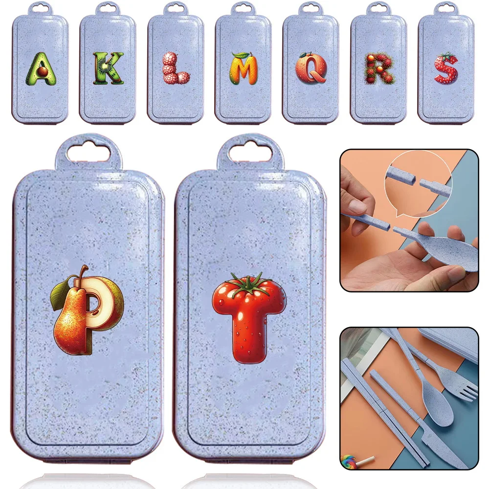 

Portable Detachable Fold Spoon Fork Knife Chopstick Tableware Picnic Dinnerware Set Fruit Letter Initial Name 26 Letters Pattern