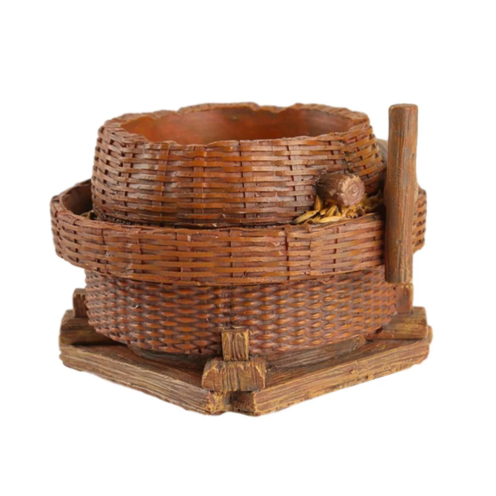 

Simulated Bamboo Basket Flower Pot Resin Material Creative Decoration Desktop Ornament Plant Container