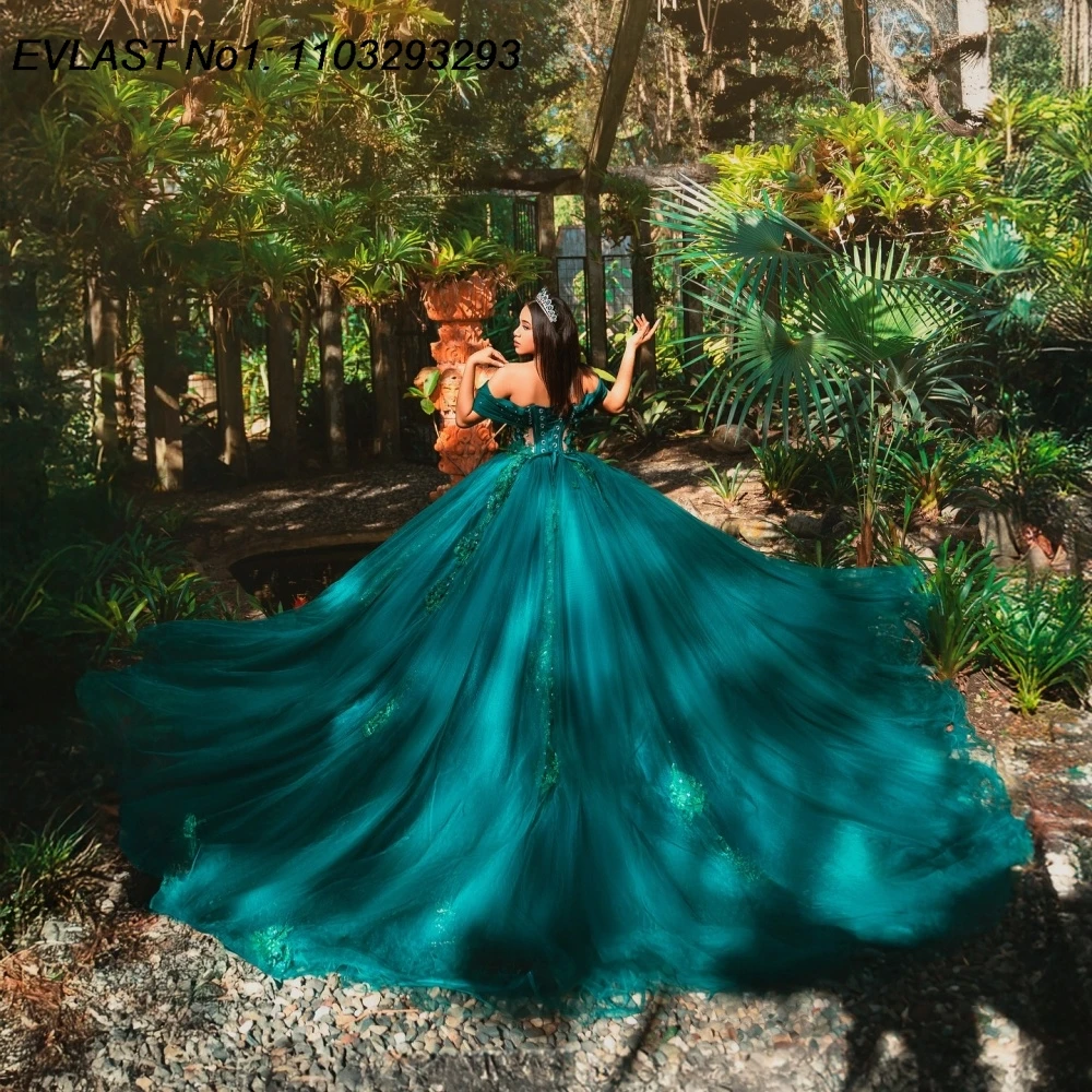 

EVLAST индивидуальное зеленое платье принцессы Quinceanera, бальное платье с аппликацией, корсет с кристаллами и бисером, Sweet 16, Vestidos De 15 Anos E1QN452