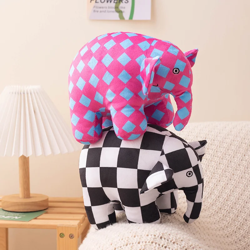 30CM Kawaii Anime Elmer The Elephant Figure Plush Doll Cute Cartoon Plaid Elephant Emma Plush Toy Kids Gift Christmas Gift