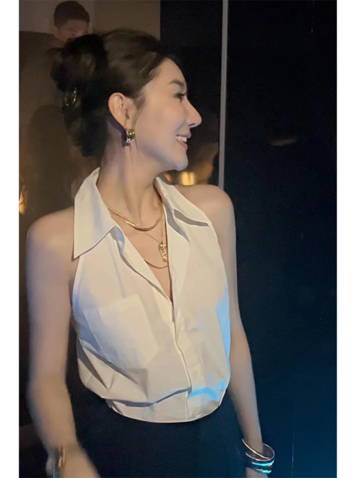 

Белый женский летний жилет Ne Hanging Svel irt с высоким дизайном, шифоновый топ в Корейском стиле, свободный крой