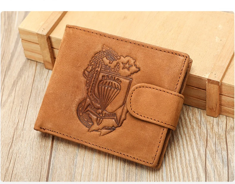 Vintage Embossed Men Wallet Top Grain Leather Bifold Purse Snap Closure Fits US Dollar Bills Slim Luxury Style