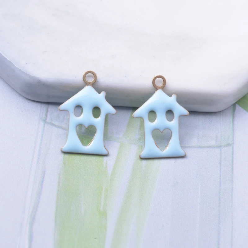 30 Stück Kupfer beidseitig emaillierte Liebeshaus-Anhänger, lila Emaille, kleine Anhänger für DIY-Halsketten und Armbänder, Zubehör im Großhandel – Detail 6
