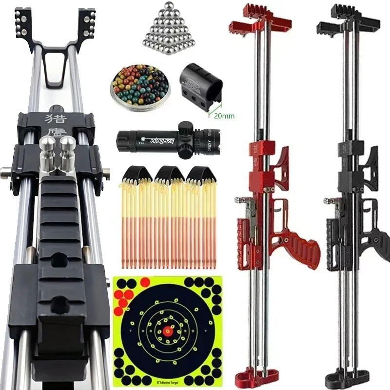 80LBS Telescopic Long Pole Slingshot Laser All Metal Powerful Shooting Hunting Slingsshot Can Be Installed Hunting Accessories
