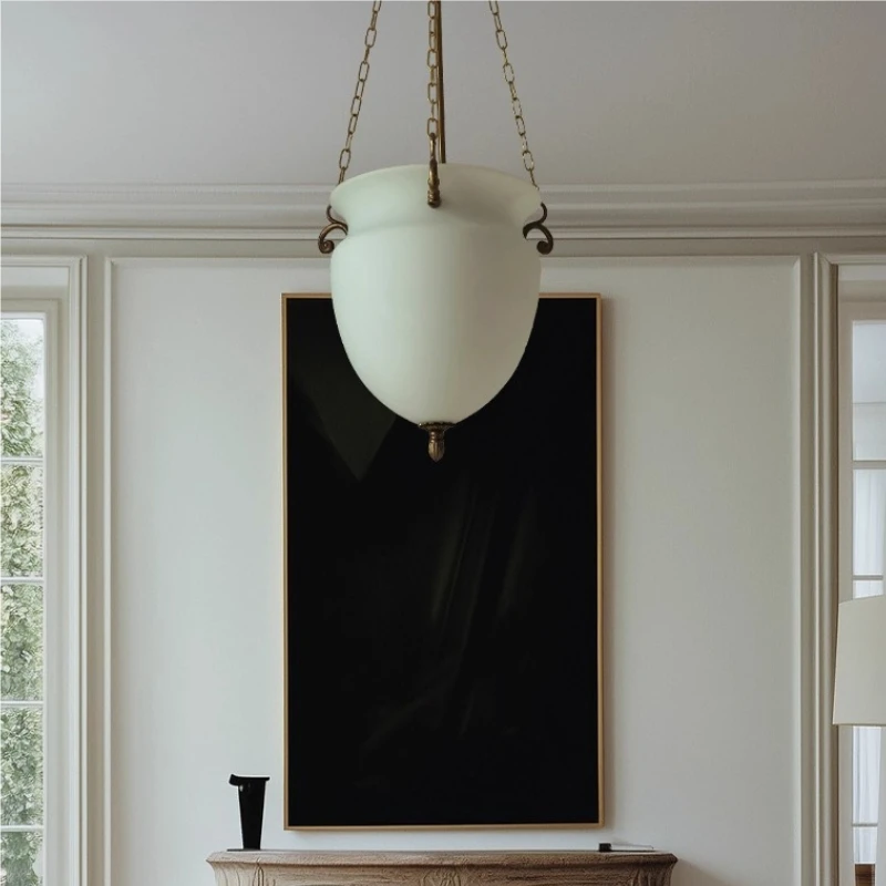 

French Retro White/yellow Flower Bud Glass Pendant Lights Brass Hanging Lamps Living Room Bedroom Restaurant Kitchen Chandelier